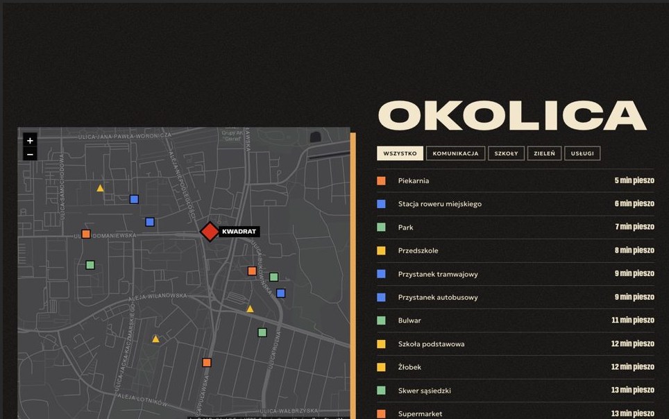 Mapa okolicy z czasem dojścia w demonstracji BRYŁA