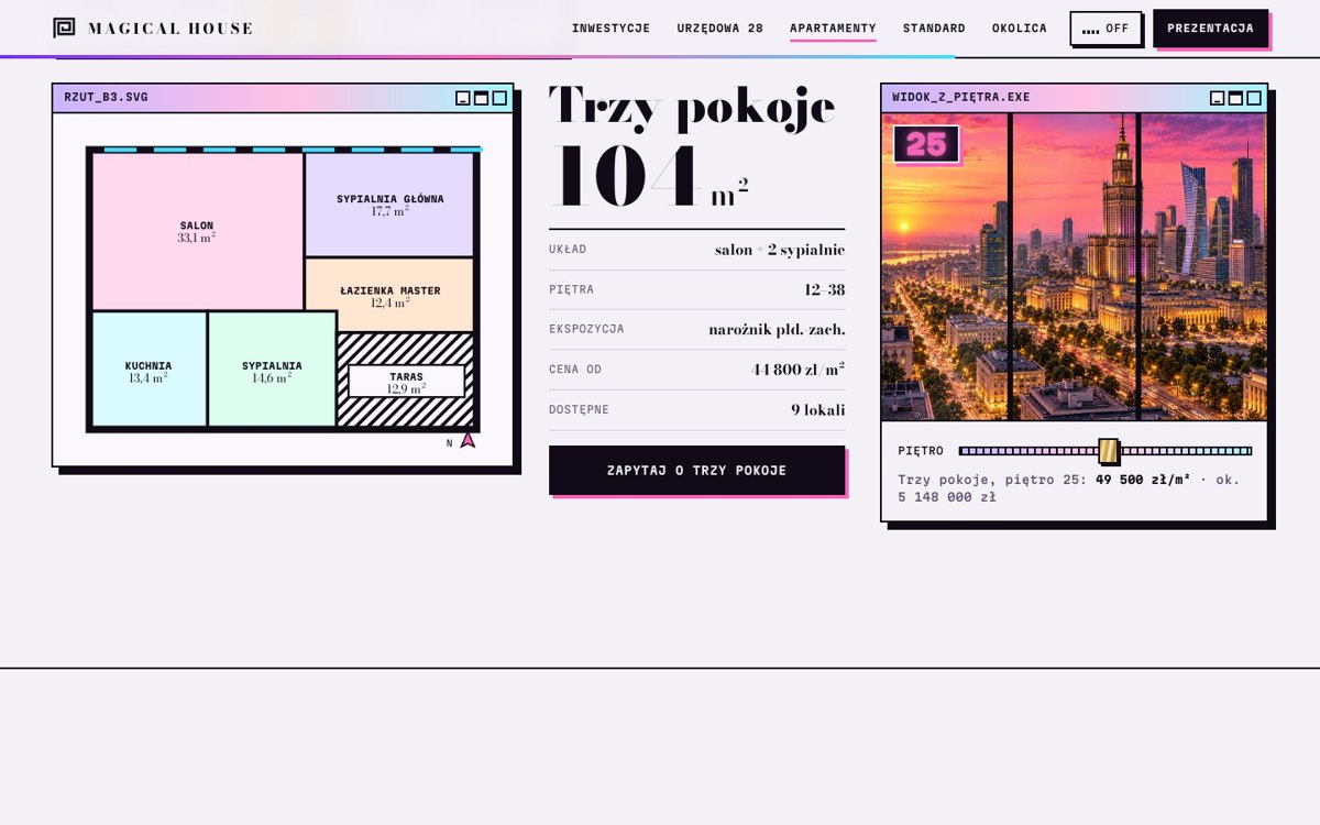 Wybór apartamentu po skali i piętrze w demonstracji Magical House