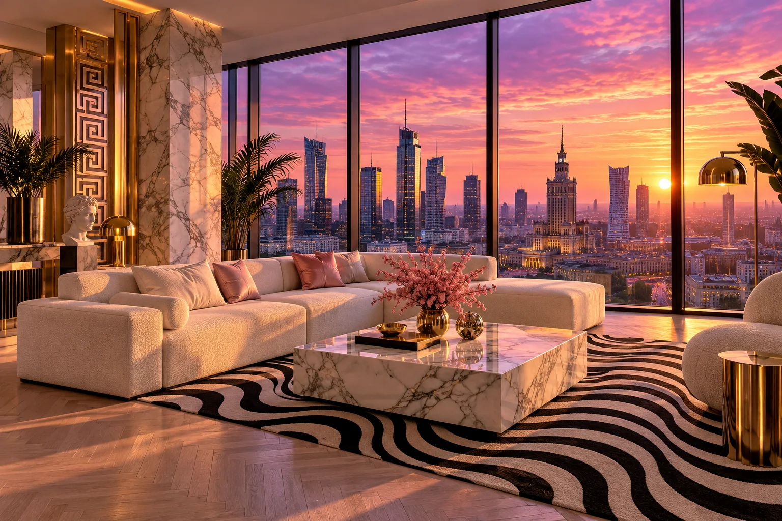 Salon apartamentu z panoramicznym oknem